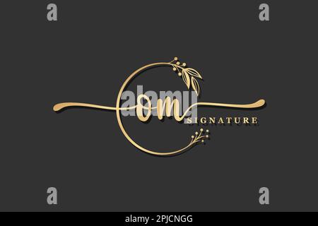 signature or de luxe initiale logo om design isolé feuille et fleur Illustration de Vecteur