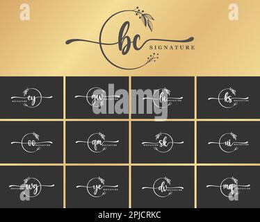 ensemble de luxe signature de deux lettres logo design isolé feuille et fleur Illustration de Vecteur