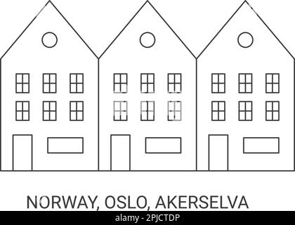 Norvège, Oslo, Akerselva, illustration vectorielle de voyage Illustration de Vecteur