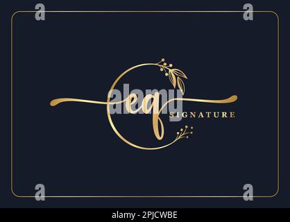 signature or de luxe initiale logo Eq design isolé feuille et fleur Illustration de Vecteur