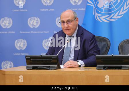 Nations Unies, New York, Etats-Unis, 31 mars 2023 - Antonio Vitorino, Directeur général de l'Organisation internationale pour les migrations (OIM), présente aujourd'hui les journalistes aux directeurs généraux des Nations Unies à New York. Photo: Luiz Rampelotto/EuropaNewswire Banque D'Images