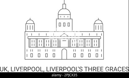 Angleterre, Liverpool, les trois Grâces de Liverpool, illustration vectorielle de voyage Illustration de Vecteur