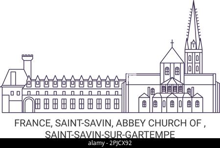 France, Saintsavin, Église de l'Abbaye de , Saintsavassugartempe voyage repère illustration vectorielle Illustration de Vecteur