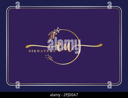 signature or de luxe conception initiale du logo CU feuille et fleur isolées Illustration de Vecteur