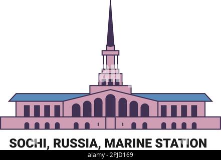 Russie, Sotchi, Marine Station, illustration vectorielle de voyage Illustration de Vecteur