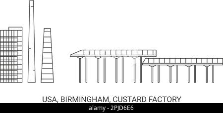 États-Unis, Birmingham, Custard Factory, illustration vectorielle de voyage Illustration de Vecteur