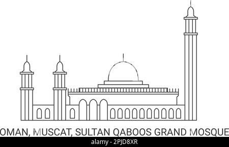 Oman, Muscat, Sultan Qaboos Grande Mosquée, voyage illustration vectorielle Illustration de Vecteur