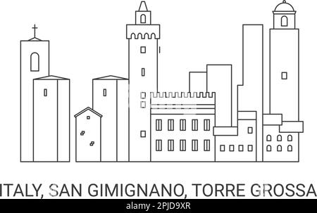 Italie, San Gimignano, Torre Grossa, illustration vectorielle de voyage Illustration de Vecteur