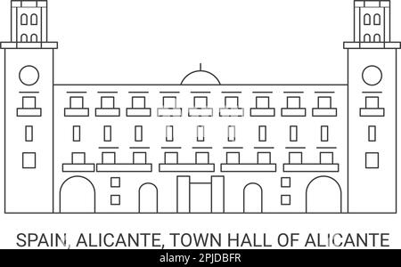 Espagne, Alicante, Hôtel de ville d'Alicante, illustration vectorielle de voyage Illustration de Vecteur