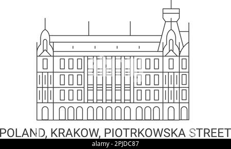 Pologne, Cracovie, rue Piotrkowska, illustration vectorielle de voyage Illustration de Vecteur