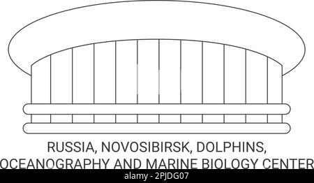 Russie, Novosibirsk, dauphins, Océanographie et centre de biologie marine, illustration vectorielle de voyage Illustration de Vecteur