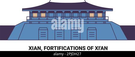 Chine, Xian, fortifications de Xi'an, illustration vectorielle de voyage Illustration de Vecteur