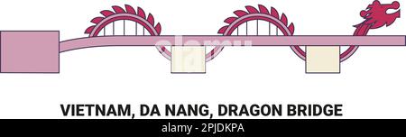 Vietnam, Da Nang, Dragon Bridge, illustration vectorielle de voyage Illustration de Vecteur