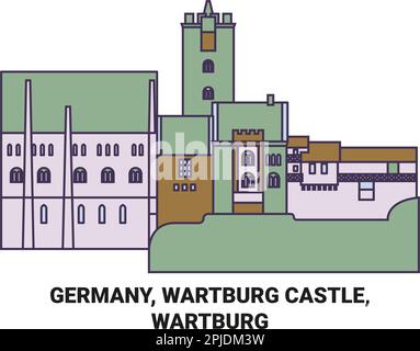 Allemagne, château de Wartburg, illustration vectorielle du voyage de Wartburg Illustration de Vecteur