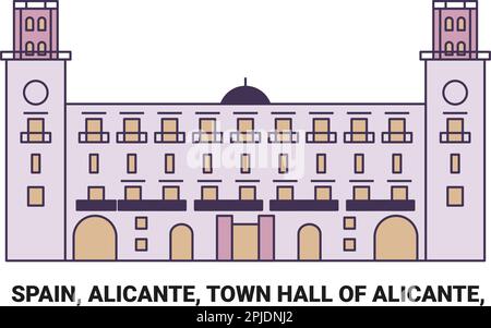 Espagne, Alicante, Hôtel de ville d'Alicante, illustration vectorielle de voyage Illustration de Vecteur