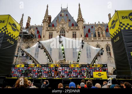 Brugge, Belgique. 02nd avril 2023. Bora-Hansgrohe pilotes photographiés au début de la course masculine du 'ronde van Vlaanderen/ Tour des Flandres/ Tour de Flandre', 273,4km de Bruges à Oudenarde, dimanche 02 avril 2023. BELGA PHOTO DAVID PINTENS crédit: Belga News Agency/Alay Live News Banque D'Images