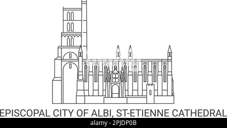 France, ville épiscopale d'Albi, Cathédrale de Stetienne, illustration vectorielle de voyage Illustration de Vecteur