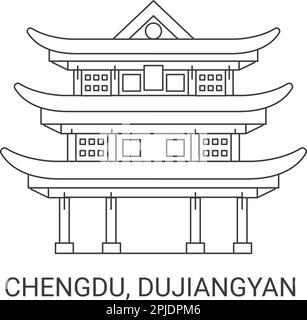 Chine, Chengdu, Dujiangyan, illustration vectorielle de voyage Illustration de Vecteur
