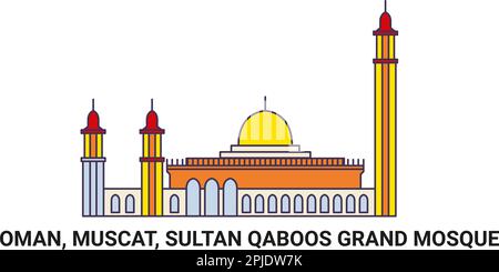 Oman, Muscat, Sultan Qaboos Grande Mosquée, voyage illustration vectorielle Illustration de Vecteur