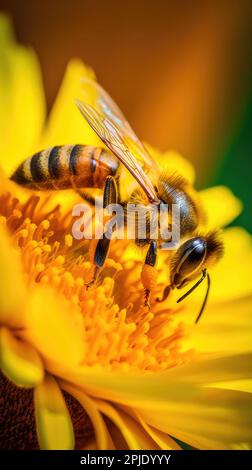 Abeille sur fleur jaune Banque D'Images