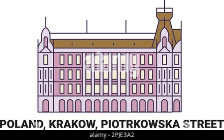 Pologne, Cracovie, rue Piotrkowska, illustration vectorielle de voyage Illustration de Vecteur