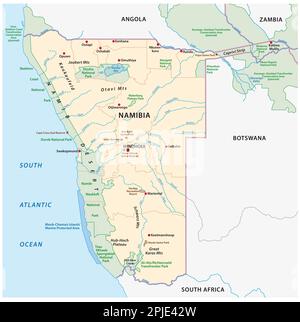 Carte vectorielle détaillée des sanctuaires de la faune en Namibie Banque D'Images