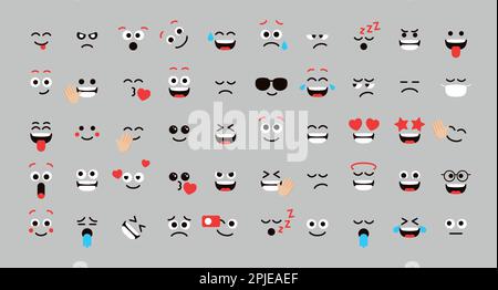 Vecteur de sentiment mignon visages défini pour la publication et la réaction sur les médias sociaux. Émoticône drôle ou emoji avec des expressions faciales. Illustration vectorielle Illustration de Vecteur