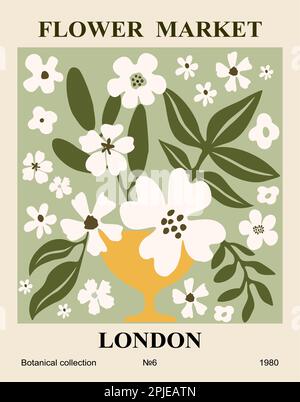 Affiche d'art abstrait imprimé marché aux fleurs Londres. Illustration de Vecteur