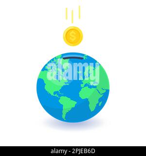 Globe terrestre comme moneybox avec pièce de monnaie dollar. Illustration vectorielle isolée sur fond blanc Illustration de Vecteur