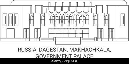 Russie, Daghestan, Makhachkala, Palais du Gouvernement illustration de vecteur de voyage historique Illustration de Vecteur