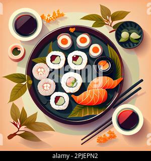 Ensemble de sushis et de sauce soja près de la sauce soja Banque D'Images