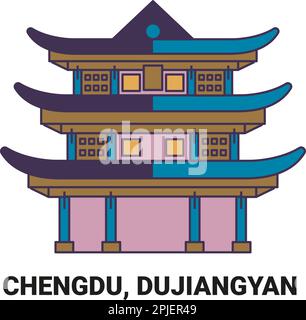 Chine, Chengdu, Dujiangyan, illustration vectorielle de voyage Illustration de Vecteur