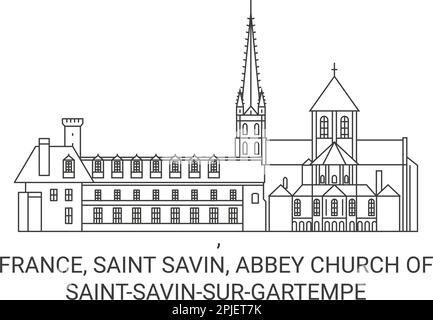 France, Saint Savin, Église de l'Abbaye de Saintsavassugartempe, illustration vectorielle de voyage Illustration de Vecteur