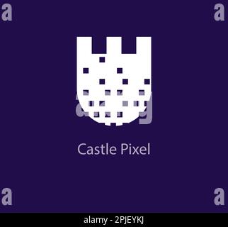 Logo unique en forme de château pixélisé. Modèle de logo de mur de château pixélisé. vecteur. Illustration de Vecteur