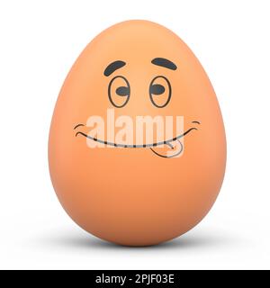 Ferme oeuf peint brun avec des expressions et visage drôle isolé sur fond blanc. 3D rendu de la conception de modèle d'oeufs de Pâques pour accueillir et inviter Banque D'Images