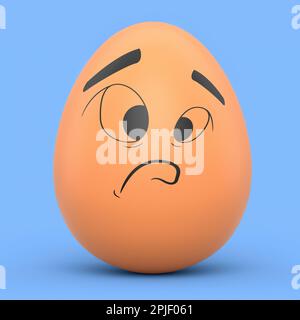 Ferme oeuf peint brun avec des expressions et visage drôle isolé sur fond bleu. 3D rendu des oeufs de Pâques modèle de conception pour l'accueil et invité Banque D'Images