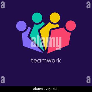Logo du travail d'équipe. Transitions de couleur de conception uniques. Modèle de logo People Together. vecteur. Illustration de Vecteur