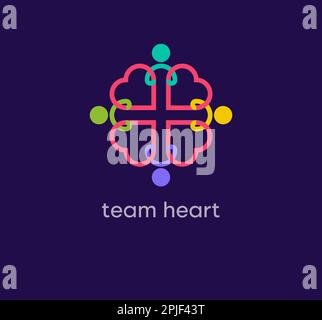 Logo Team Heart People. Transitions de couleur de conception uniques. Modèle de logo de réussite de l'équipe et de la collaboration. vecteur. Illustration de Vecteur