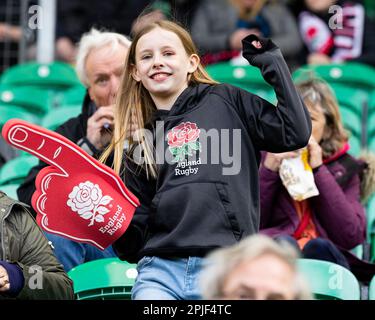 Northampton, Royaume-Uni. 02nd avril 2023. Un jeune fan d'Angleterre lors du match des six nations de TikTok féminin Angleterre contre l'Italie au Cinch Stadium à Franklin's Gardens, Northampton, Royaume-Uni, 2nd avril 2023 (photo de Nick Browning/News Images) à Northampton, Royaume-Uni, le 4/2/2023. (Photo de Nick Browning/News Images/Sipa USA) crédit: SIPA USA/Alay Live News Banque D'Images