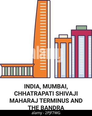 Inde, Mumbai, Chhatrapati Shivaji Maharaj Terminus et le Bandraworli Sea Link illustration du vecteur de voyage Illustration de Vecteur