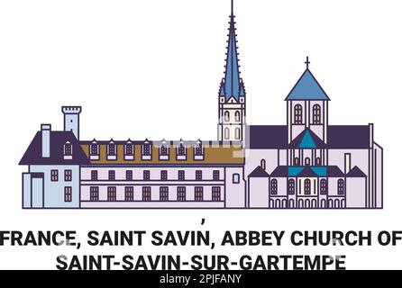 France, Saint Savin, Église de l'Abbaye de Saintsavassugartempe, illustration vectorielle de voyage Illustration de Vecteur