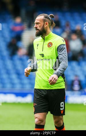 Steven Fletcher, joueur de football, attaquant, pour l'équipe de football Dundee United, Écosse. Image prise lors d'une séance d'entraînement au parc Ibrox, Glasgow Banque D'Images