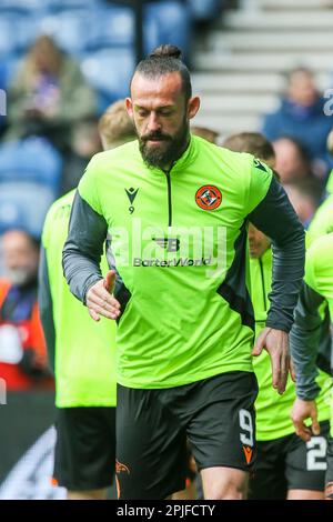 Steven Fletcher, joueur de football, attaquant, pour l'équipe de football Dundee United, Écosse. Image prise lors d'une séance d'entraînement au parc Ibrox, Glasgow Banque D'Images