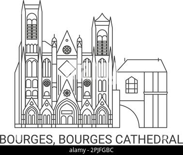 France, Bourges, Cathédrale de Bourges, illustration vectorielle de voyage Illustration de Vecteur