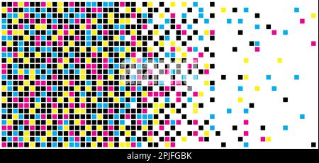 cymk, pixels point à point en pointillés. Icône de date de pixel vectoriel. Motif monochrome sans couture. Arrière-plan en mosaïque. Signe de formes carrées raster. Ordinateur pixélisé. Banque D'Images