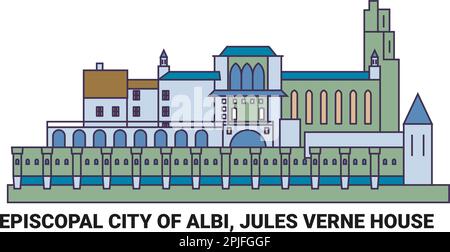 France, ville épiscopale d'Albi, Maison Jules Verne, illustration vectorielle de voyage Illustration de Vecteur