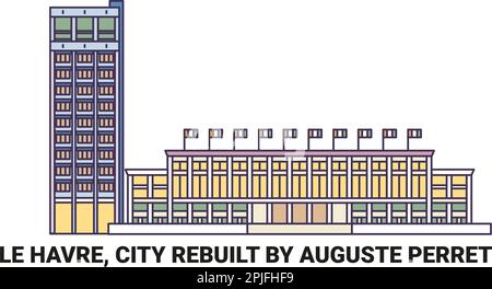 France, le Havre, ville reconstruite par Auguste Perret, illustration vectorielle de voyage Illustration de Vecteur