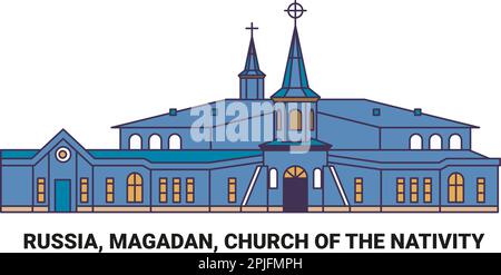 Russie, Magadan, Église de la Nativité, illustration vectorielle de voyage Illustration de Vecteur