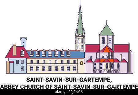 France, Saintsavassugartempe, Église de l'Abbaye de Saintsavassugartempe, illustration vectorielle du voyage Illustration de Vecteur