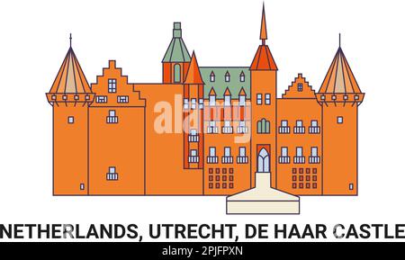 Pays-Bas, Utrecht, Château de Haar, illustration vectorielle de voyage Illustration de Vecteur